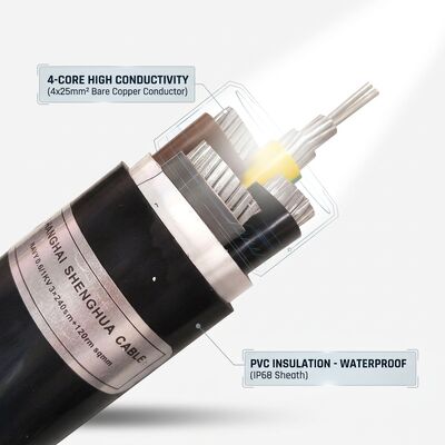 IP68 wodoodporny PVC izolowany kabel zasilania 0,6/1kV 4x25mm2 bezpośrednie zakopanie pod ziemią dostawca