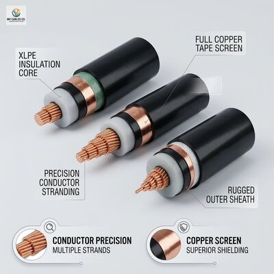 Miedziana taśma zabezpieczona średnim napięciem XLPE izolowany kabel zasilający 8,7/15kV dostawca